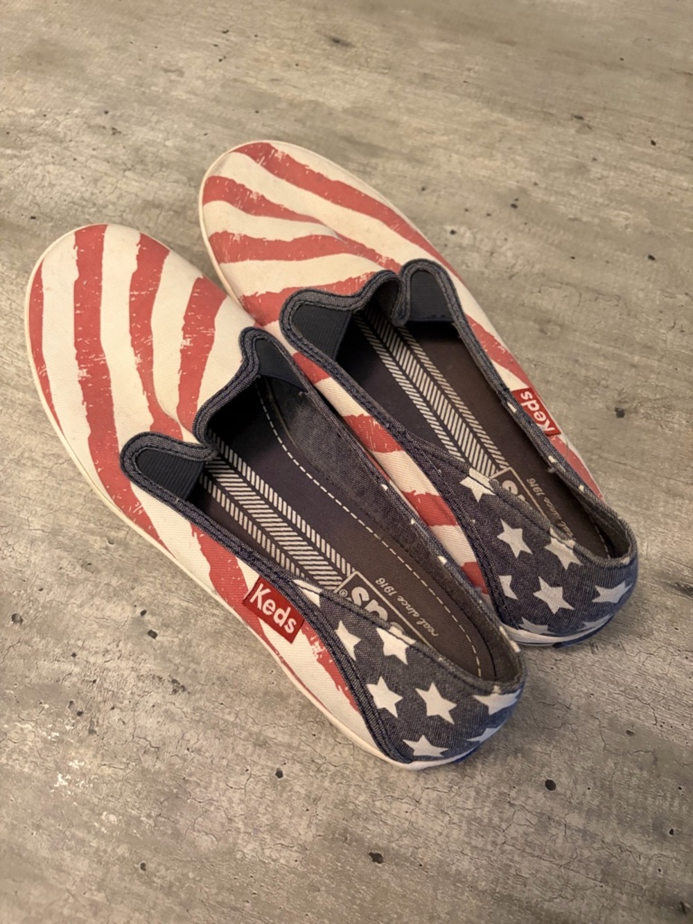 Keds Slip-On Flats in Red White & Blue Stars and Stripes Size 7.5